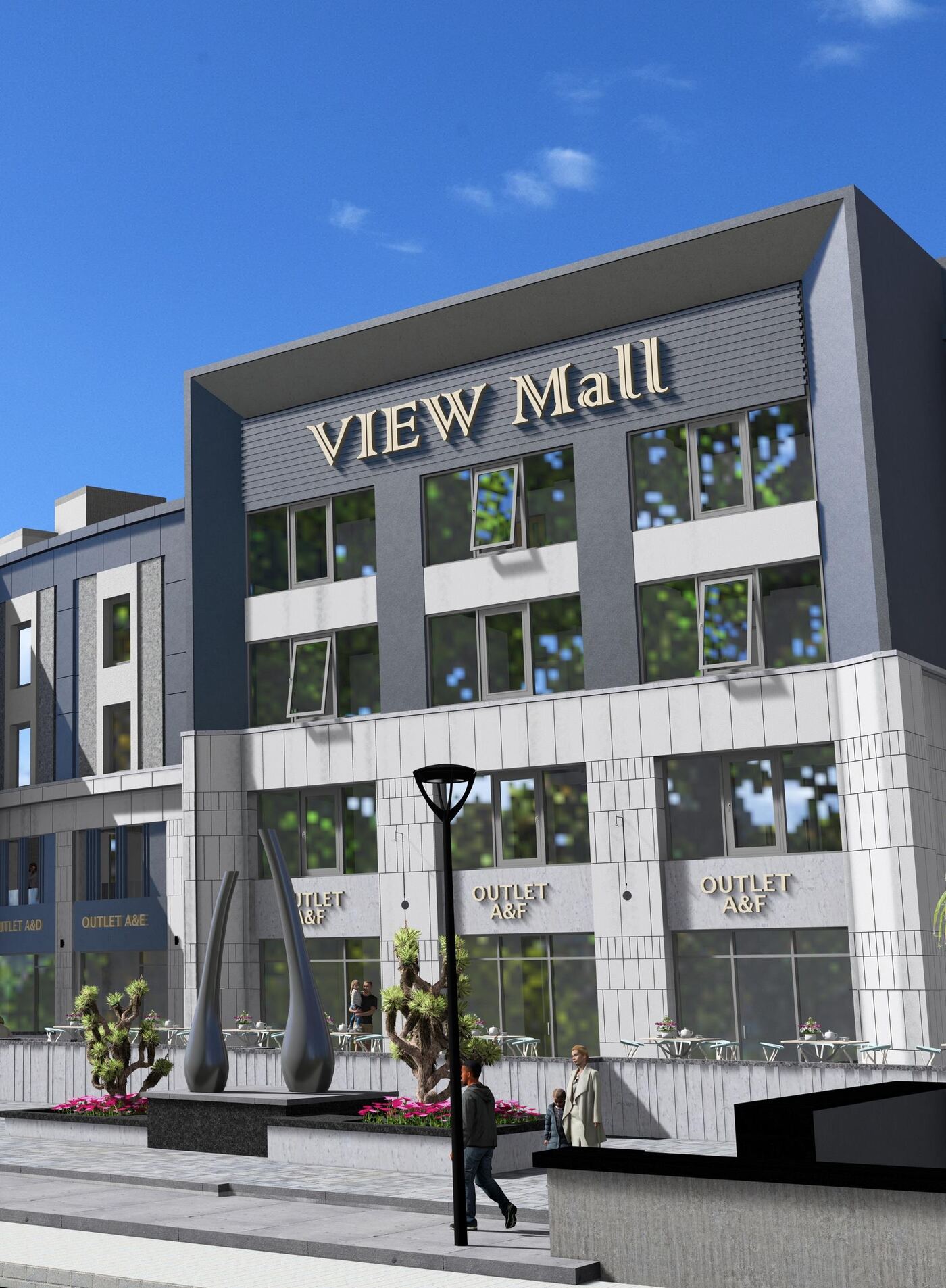 View Mall granite and glass facade